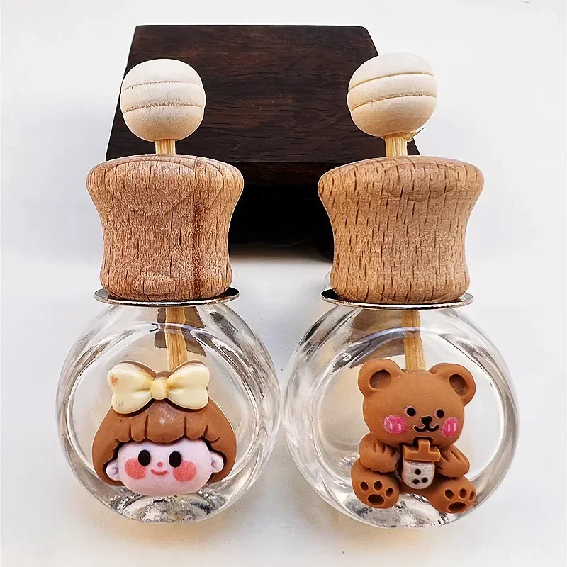 Car Aromatherapy Bottle Air Outlet Cartoon Cute Perfume Bottle Doll Milk Tea Color Wooden Bottle Essential Cute Car Accessories