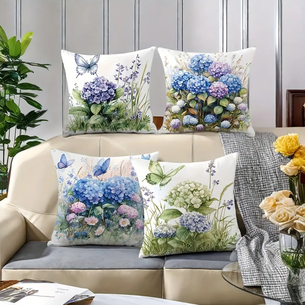 

Pastel Hydrangea & Butterfly Pillowcase: Fresh Natural-Themed Cushion Cover for Cozy Modern Home Sofa Decor