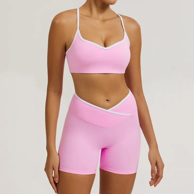 

Seamless Yoga Set for Women 2 Piece Nude Feel Butt-Lifting Shorts Sexy Beautiful Back Sports Bra Quick-Dry Gym Running Outfit