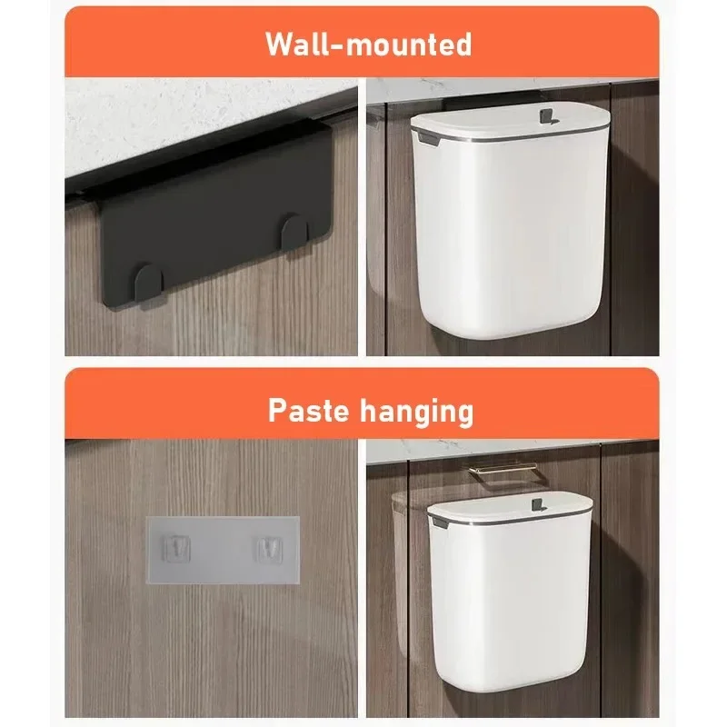 7/9L Hanging Trash Can For Kitchen Large Capacity Kitchen Recycling Garbage Basket Bathroom Wall Mounted Trash Bin with Lid