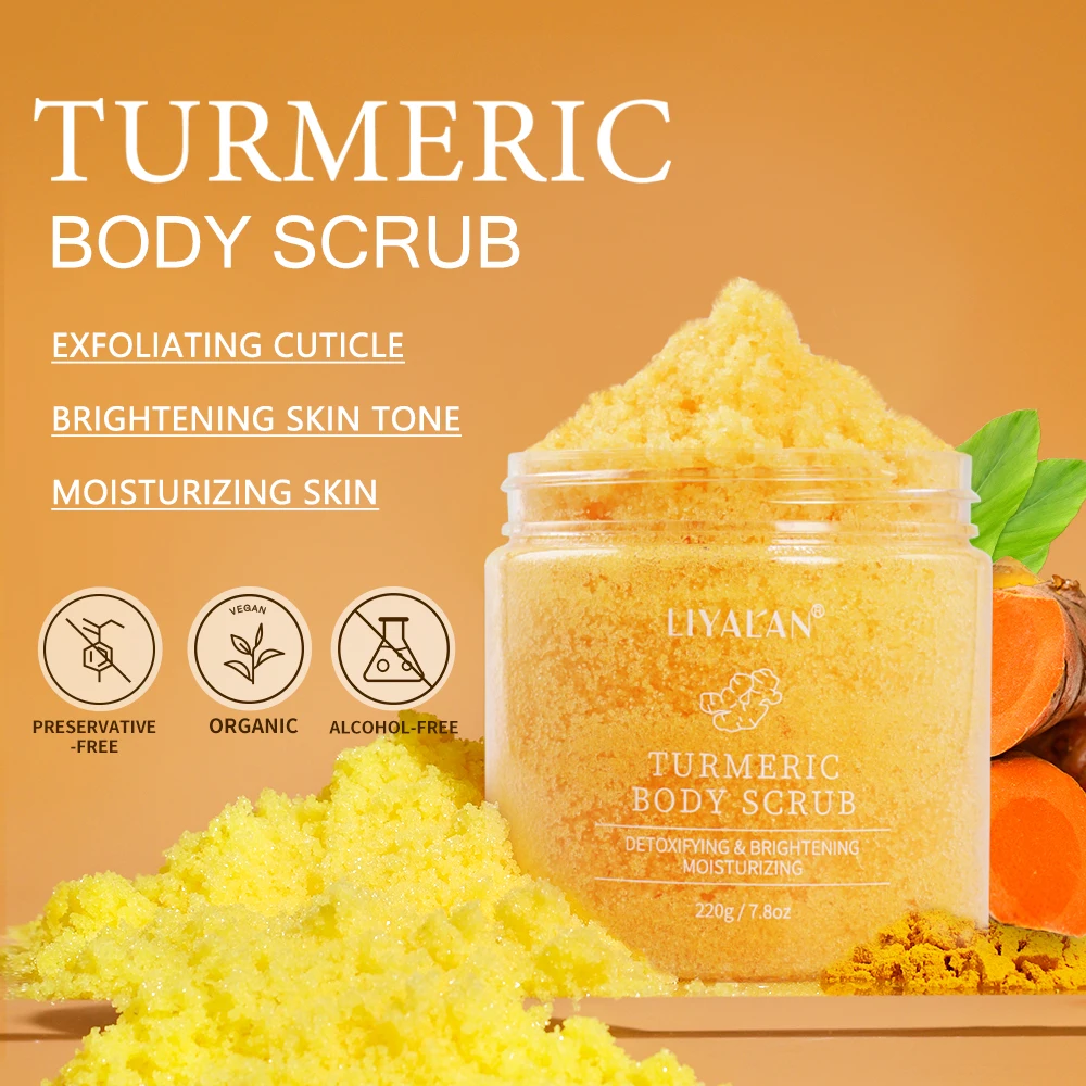 Turmeric Body Scrub Soften Cutin Smooth Skin Moisturizing Sea Salt Exfoliating Pore Cleaning Brighten Lighten Dark Spots Acne