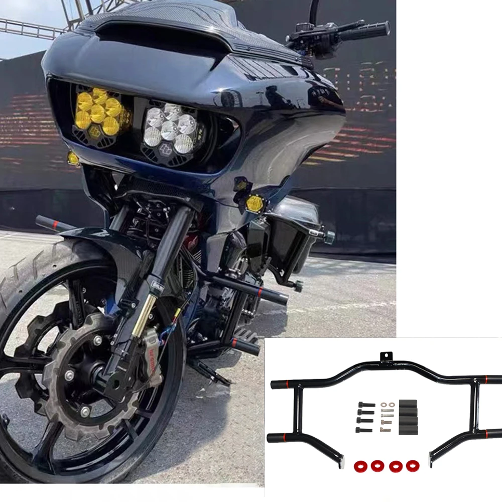 

Motorcycle Black Steel Front Engine Double Protect Club Style Guard Crash Bar Bumper For Harley Touring Road Street Gilde 09-23