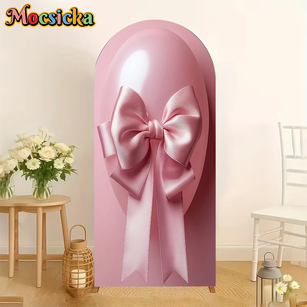

Mocsicka Pink Bow Arch Background Cover Double-Sided Baby Girl Wedding Arched Backdrop Balloons Birthday Decoration Studio Props