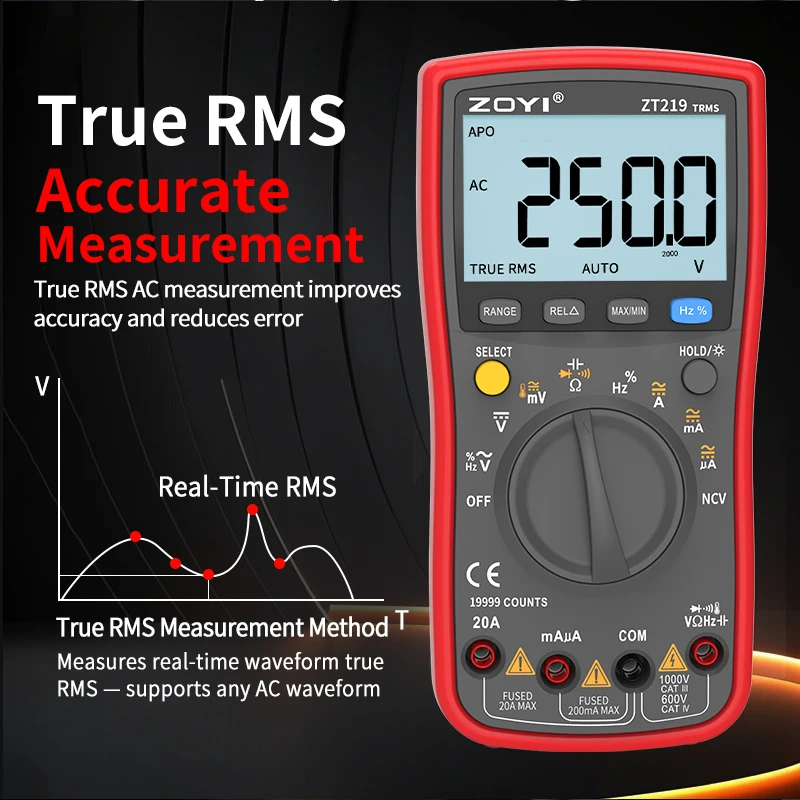 ZOYI ZT219 Digitales Multimeter 19999 Anzeigen True RMS Automotive Elektrik Transistor Kondensator NCV Tester Professionelles Messgerät – Detail 7