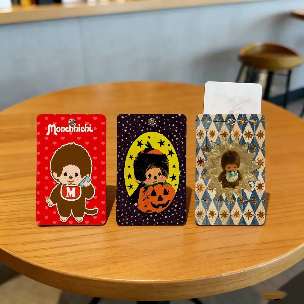 Cartoon Cute Doll M-Monchhichis m School rectangular keychain Bus house access card protective cover PU leather ID Best sellers