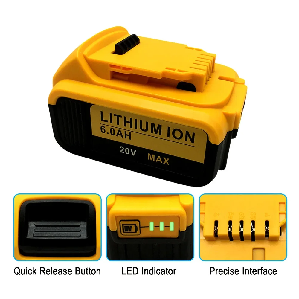 20V 10J DCB200 6000mAh Replacement Li-ion Battery for DeWalt DCB205 DCB201 DCB203 Power Tool Battery 20Volt MAX +charger