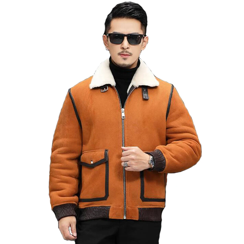 

Denny&Dora Short Sheepskin Coat For Men Mens Shearling Jacket Mens Aviator Shearling Jacket