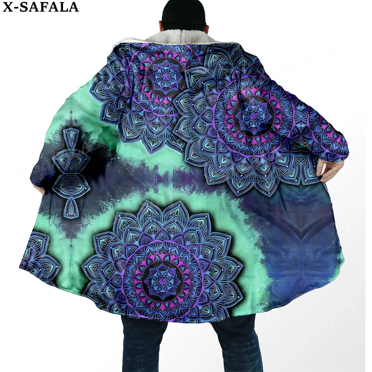 Mandala Trippy psychédélique coloré Arts optique chaud à capuche Everak hommes pardessus manteau coupe-vent sourire Cape Robe à capuche couverture-8