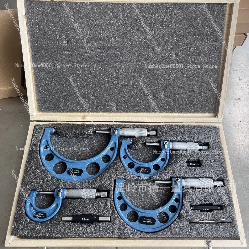 Outside Micrometer Set 4pcs Spiral Micrometer 0-100mm Precision Mechanical Measuring Tool​