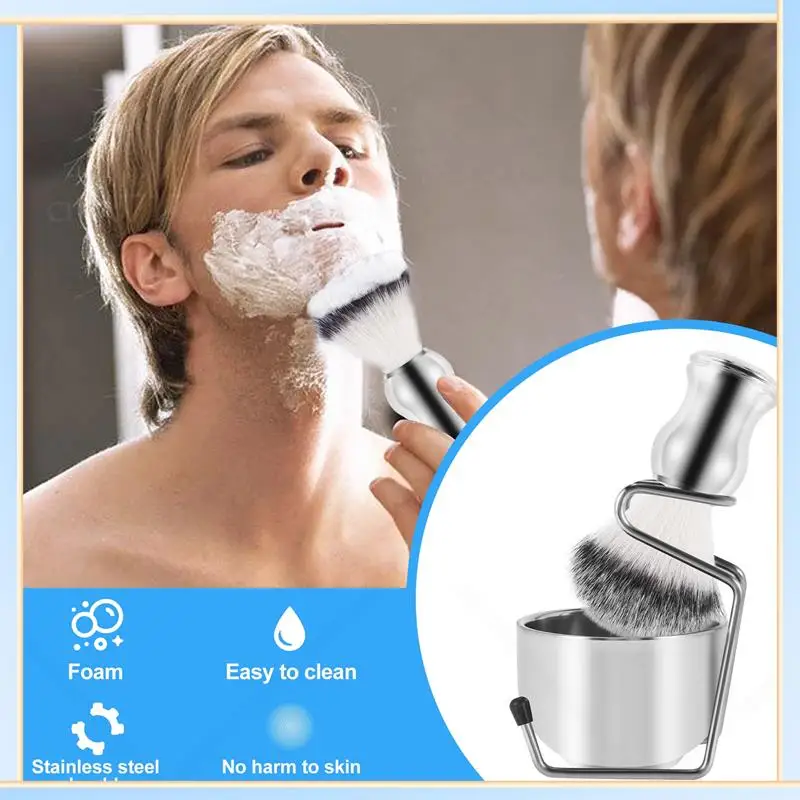 

-A60I Shaving Set Soap Bowl + Shaving Brush + Stand Holder, Stainless Steel + Nylon Brush Kit Pure Hair Shaving Brush Kit
