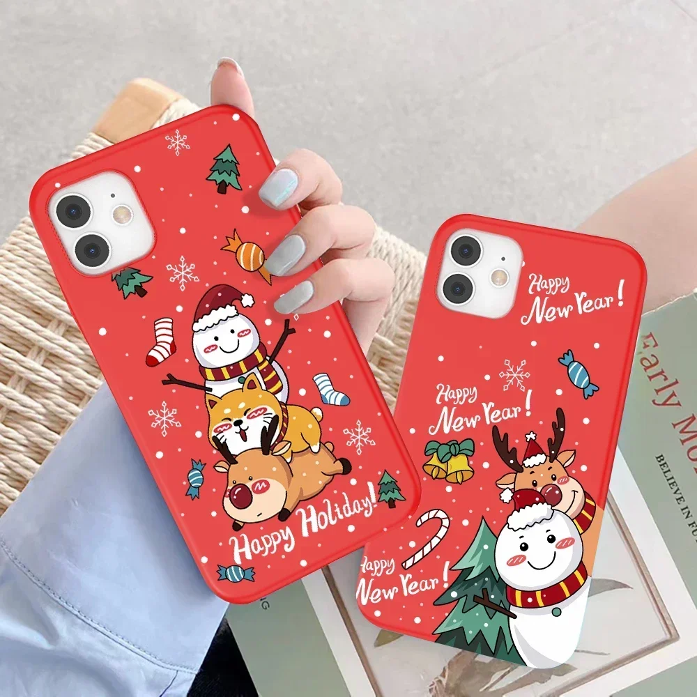 New Year Christmas Red Santa Reindeer Xmas Phone Case for iPhone 16 15 11 14 12 13 Pro Max Mini 7 8 Plus SE3 Shells Fundas Shell