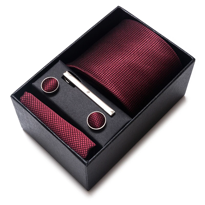 Tie Handkerchief Cufflink Set For Men Necktie Holiday Gift Box Blue Gold Suit Accessories Slim Wedding Gravatas