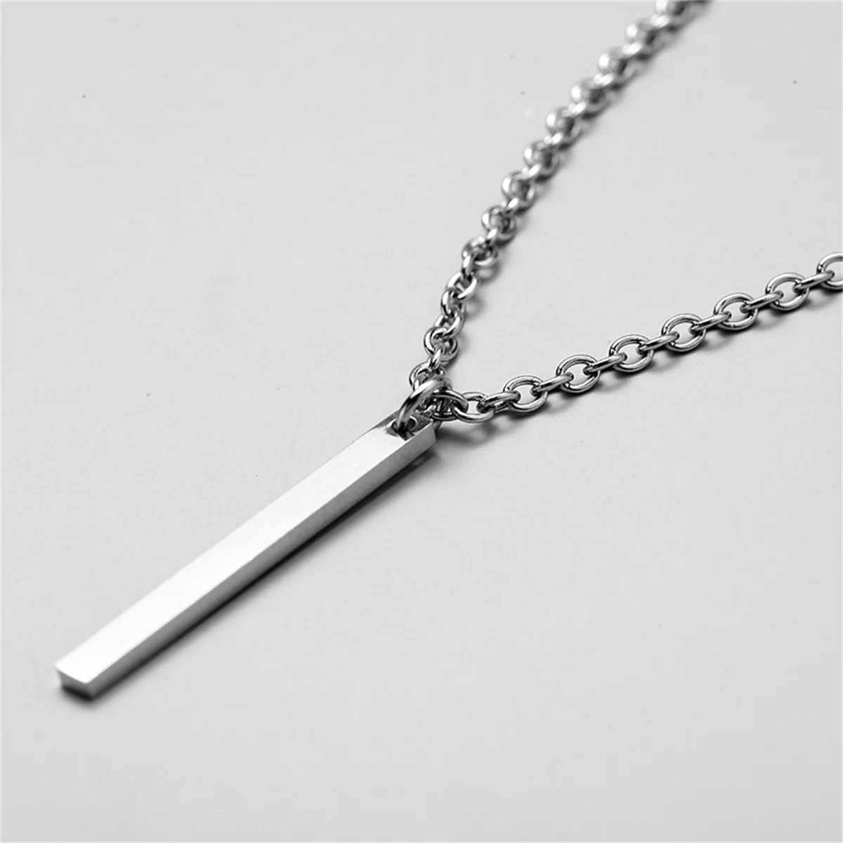 Simple Vintage Stainless Steel Bar Shaped Pendant Necklace For Women Men Silver Color Feather Sun Taichi Choker Party Jewelry