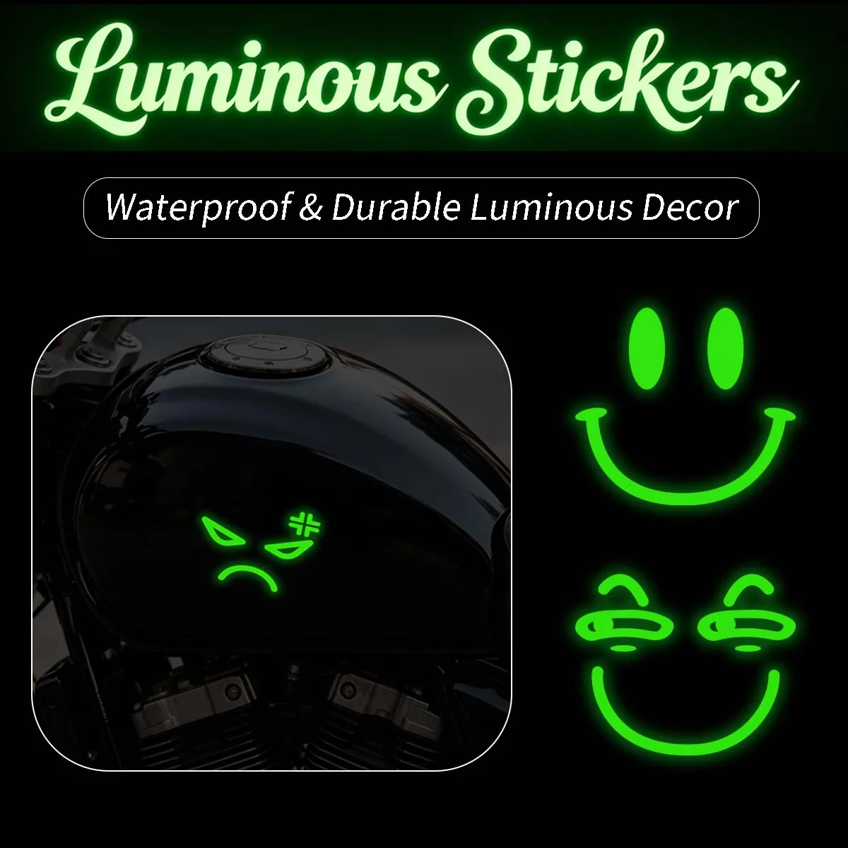 

Glow in The Dark Funny Expression Motorcycle Stickers Moto Bike Headlight Tail Box Body Luminous Decor Vinyl Accessories Decals