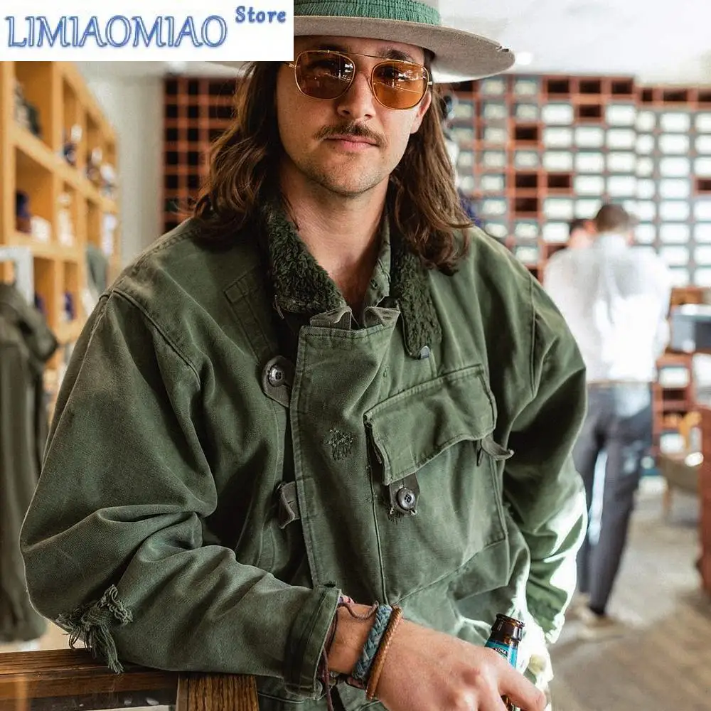 Canvas Swedish Motorcycle Green Jacket Pocket Bomber Jacket Casual Hunting Work Outwear for Men Spring and Fall