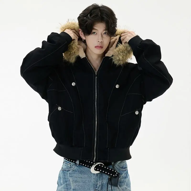 

Trendy Plu Hooded Cotton Jaet Women's Winter New Sle American Loose Cotton Top Men's Interlined Cotton Outerwear