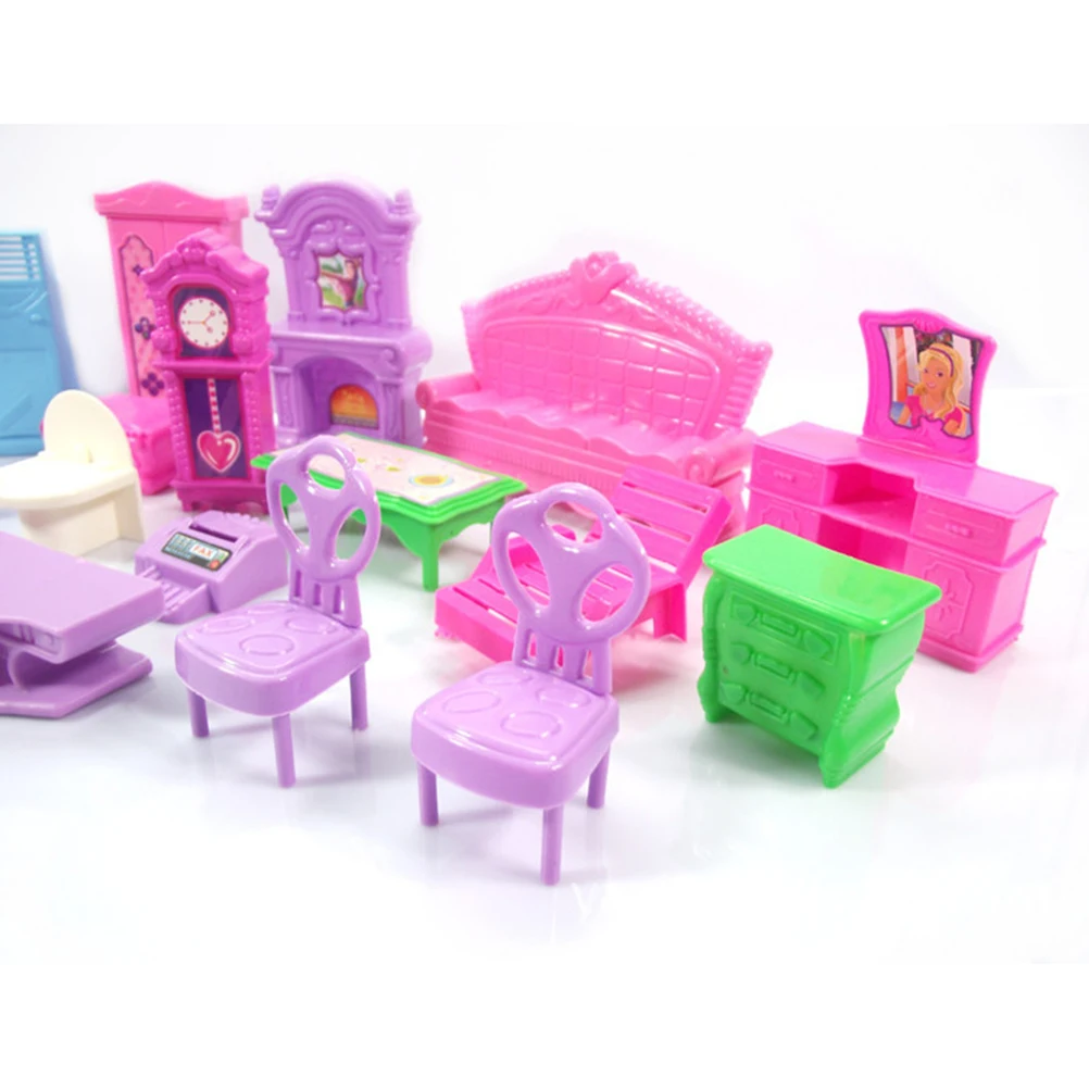 22Pcs Dollhouse Play Set Plastic Furniture Miniature Rooms Baby Kids Pretend Play Toys Dollhouse