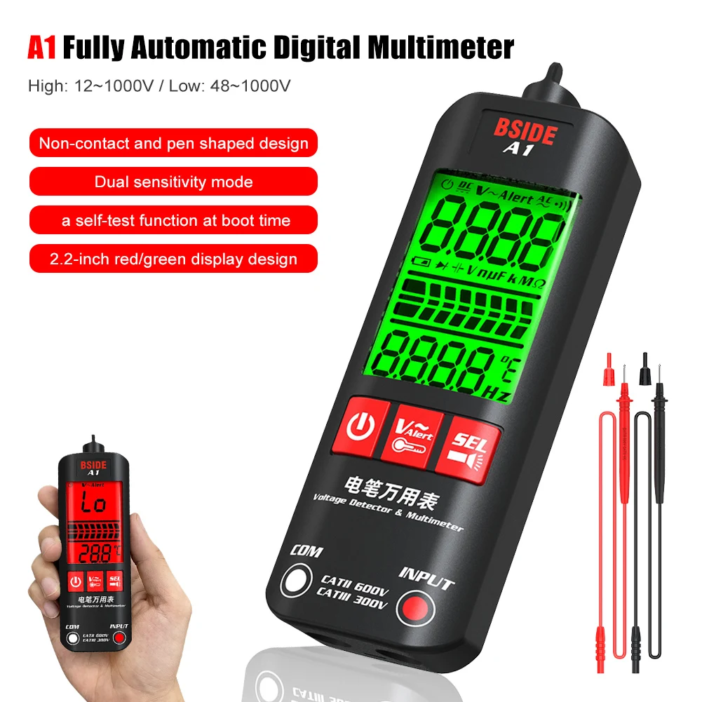 

Mini Multimeter LCD Digital Tester Voltage Detector A1 2000 Counts DC/AC Voltage Frequency Resistance Meter Live Zero Wire Teste