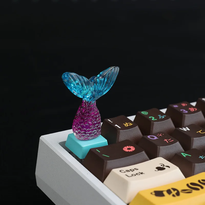 Creative mermaid tail keycaps Personalized peripherals Handmade three-dimensional mechanical keycaps Cute resin keycaps