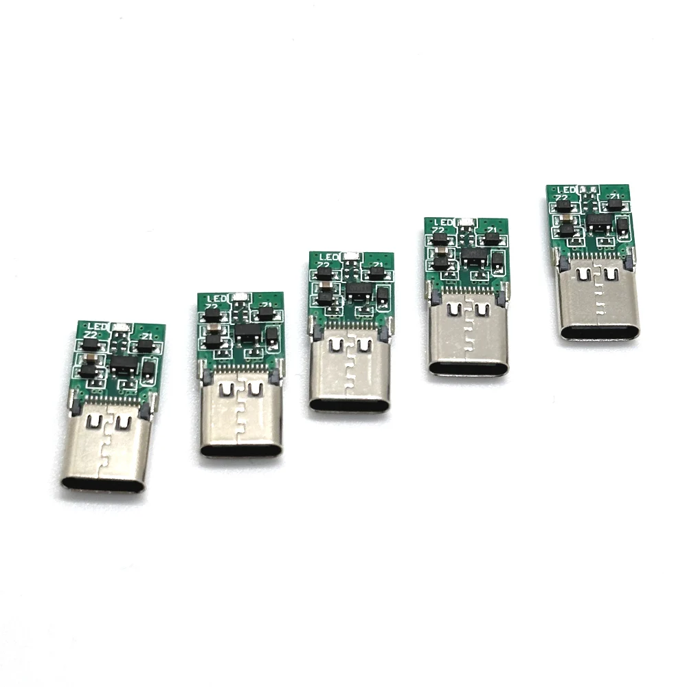 1Pcs TYPE C USB 24Pin Female Plug Welding Connector Adapter DC 12V 15V 20V With LED lights and chips Type-C Charging Plugs Data