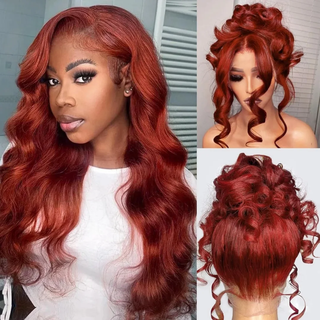 

Reddish Brown Lace Frontal Wig Glueless Body Wave 28 30 36 Inch Colored 13x4 HD Lace Front Wigs 100% Vietnamese Human Hair