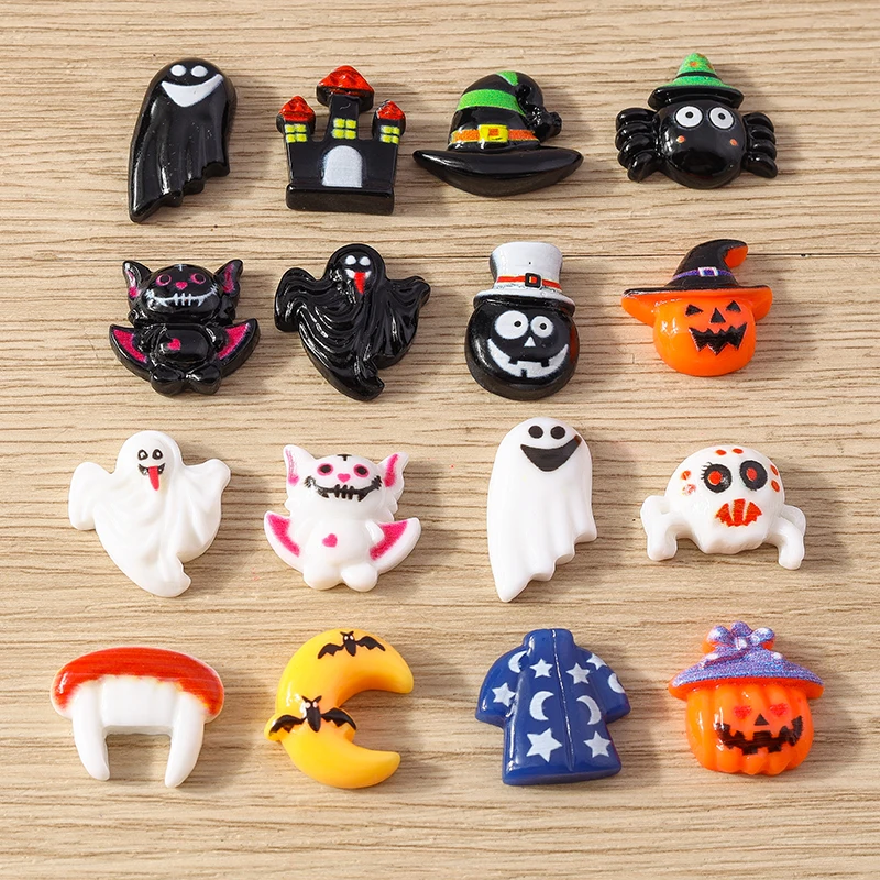 10pcs Mix Cartoon Resin Halloween Pumpkin Ghost Bat Flat Back Cabochons Scrapbooking DIY Jewelry Craft Decoration Accessories