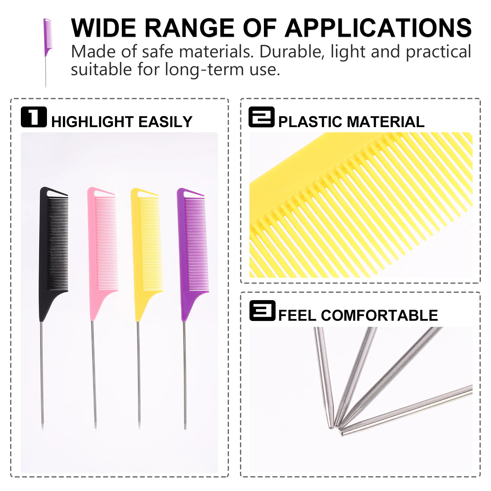 

12pcs Hair Combs Plastic Durable Lightweight Stainless Steel Handle Smooth Comb Protects Hair Haircutting Picking Barber