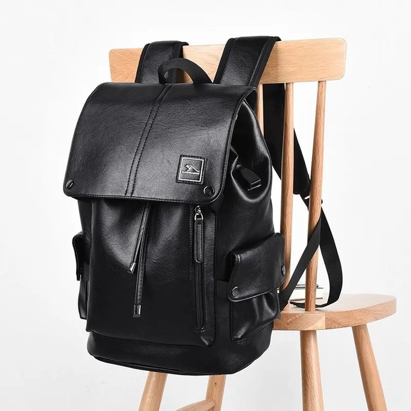 Men Fashionable Backpack PU Leather Satchel Briefcase Office Casual Travel Laptop Office Business Sports Shoulder Backpack