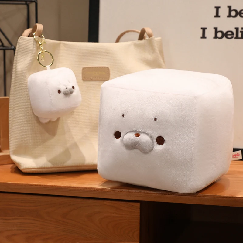 

17/22cm Cube Seal Plush Toy Milk Puff Tofu Cube Shaped Seal Plush Doll 7cm Seal Plush Pendant Keychain Boy Girl Gift