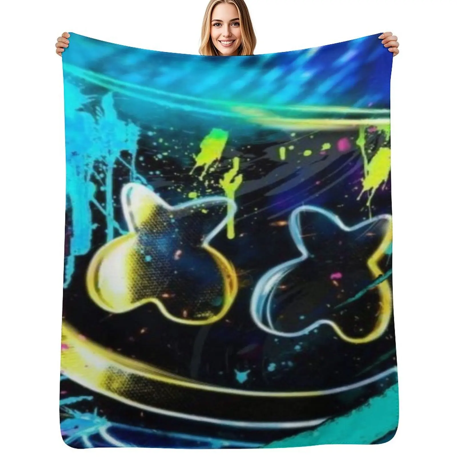 

marshmellow dj merch neon cool Throw Blanket Portable Lightweight Blanket for Travel Camping