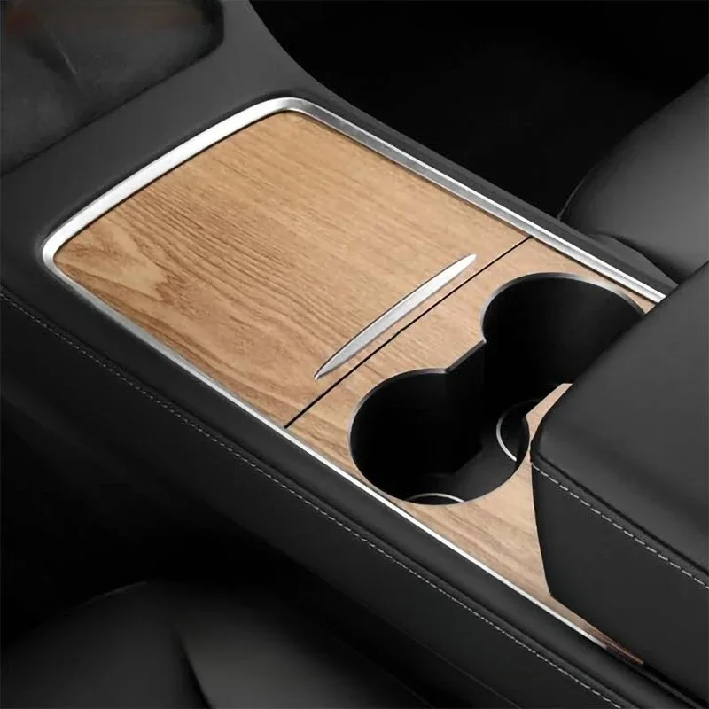 

High quality Carbon Fiber Center Console Sticker Panel for Tesla Model 3 Y 2021-2023 Wood Grain Film Carbon Interior Accessories