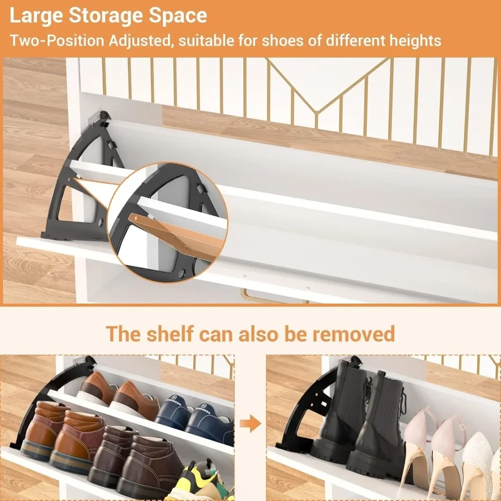 Flip Doors Shoe Cabinet com Sensor de Movimento, Shoes Rack, Prateleiras Abertas, Luz Led