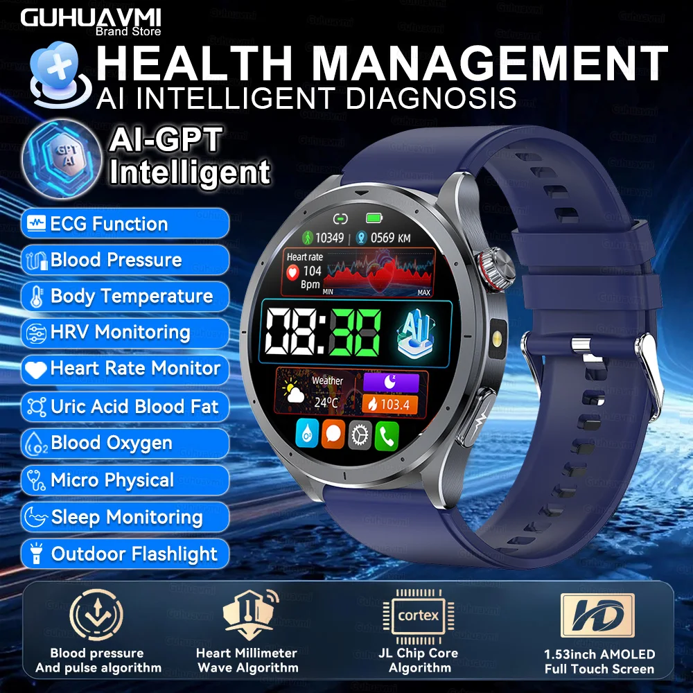 2025 New AI Health Care Accurate detection ECG+PPG SmartWatch Blood Pressure lipids Uric Acid Analysis ChatGPT Health Smartwatch