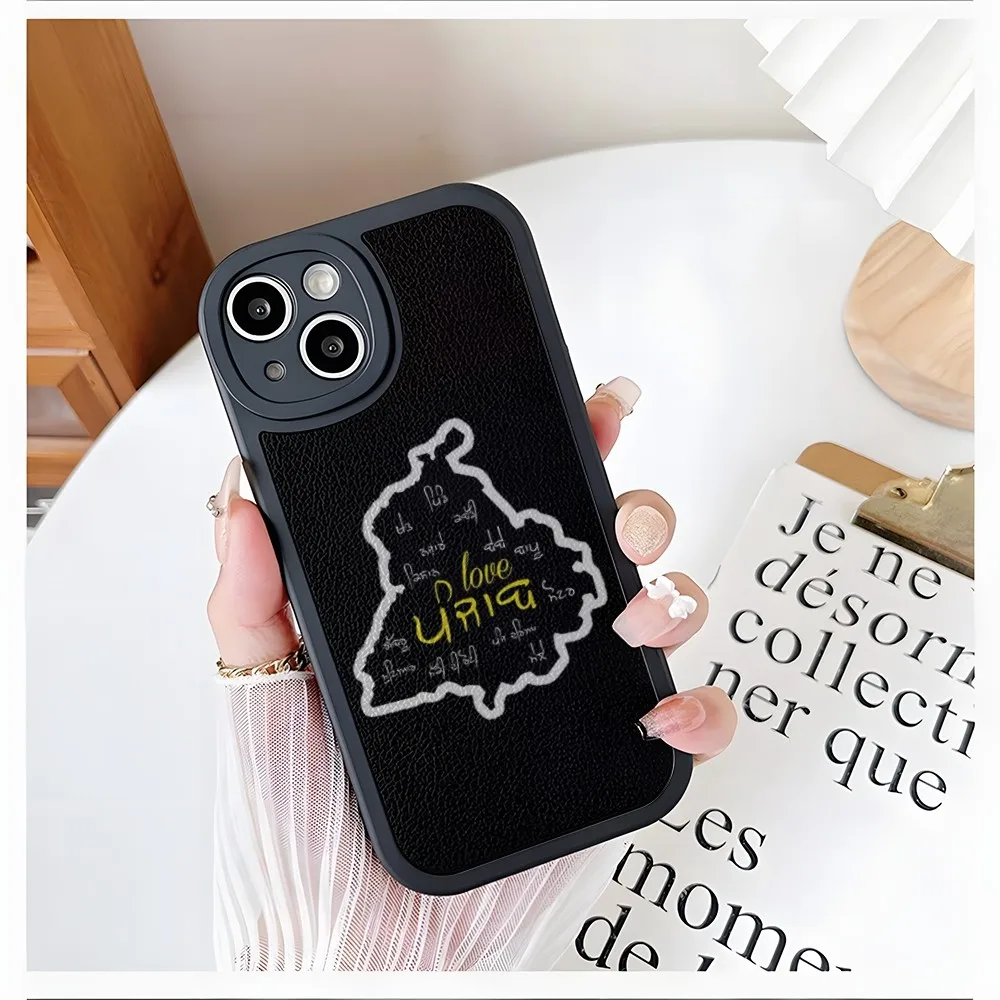 Punjab Map gentleman Phone Case For iPhone 15 14 13 11 12 Pro Max Mini X XR XS 8 Plus mini 2024 lambskin silicone shell cover