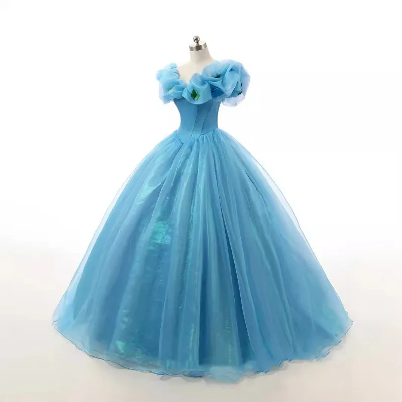 Vestido de noite azul 2025 novo estilo qi di tamanho grande comércio exterior exportação vestido de casamento saia pong moda princesa saia