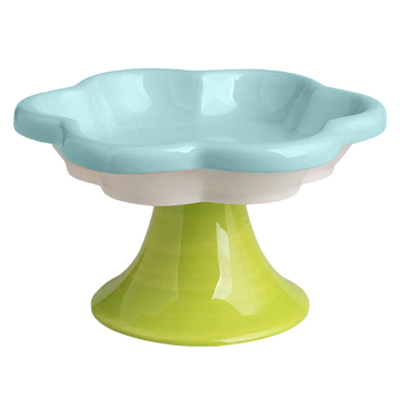 

ABRE-Elevated Cat Food Bowl Water Plate Snack Dish With Stand In , Raised Bowl Featuring Flower Design For Neck Protectio