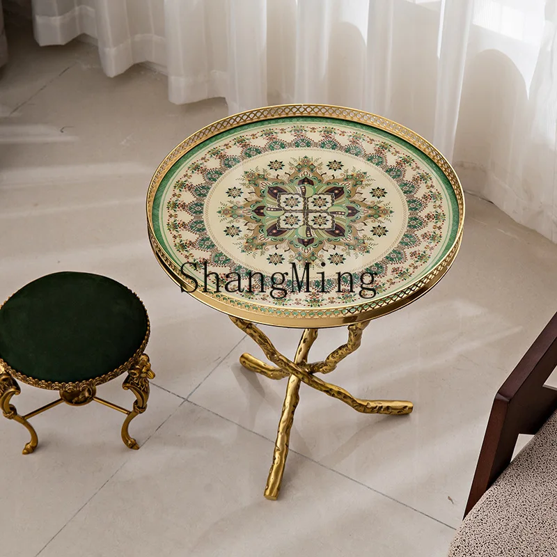 โต๊ะน้ำชาเล็กๆ สไตล์หรูหรา ทำจากทองเหลืองแท้ สำหรับวางข้างโซฟาในห้องนั่งเล่น