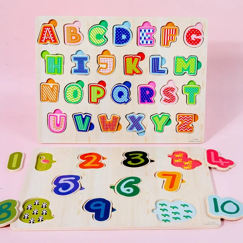 Children's Wooden Number Letters Animal Traffic Learning Cognitive Jigsaw Puzzle Board Children's Grasping Board Toy Puzzles