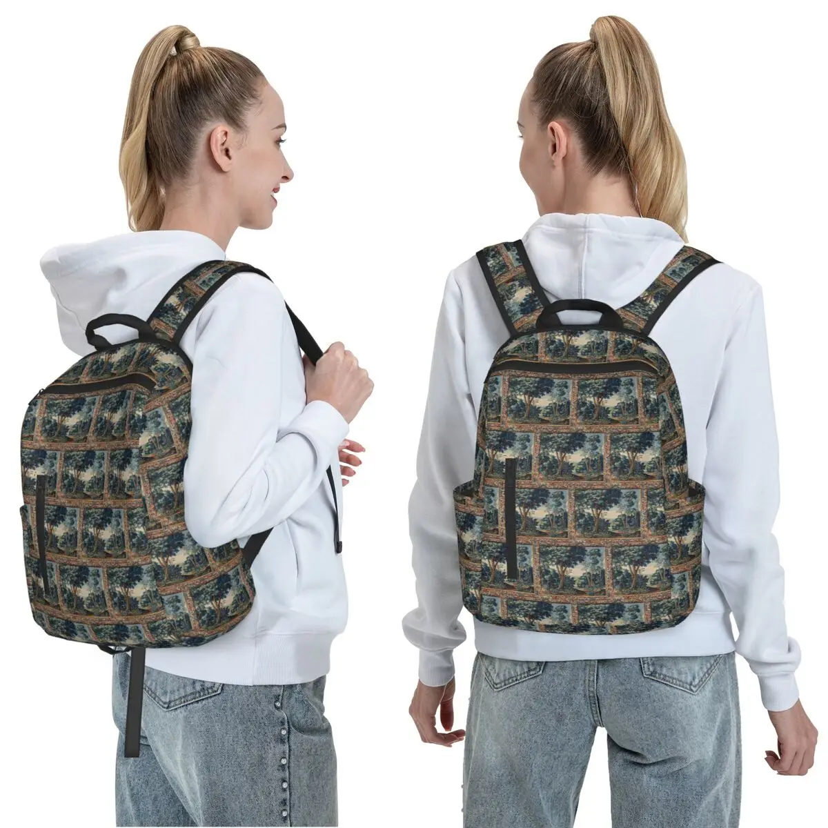 GREENERY, TREES IN WOODLAND LANDSCAPE Antique Flemish Backpack Daypack Children BookBag School Bag Shoulder Bags for Men Women