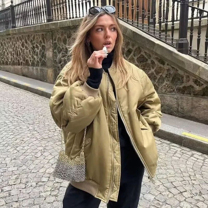 

Осень-зима женская мода стиль с воротником-стойкой однотонные свободные карманы сращенная куртка на молнии полихромное хлопковое пальто женская одежда