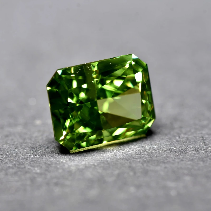 Cubic Zirconia Crushed Ice Cut Rectangle Shape Green Color 4K Cutting 5A Grade Quality CZ Artificial Gemstone 4