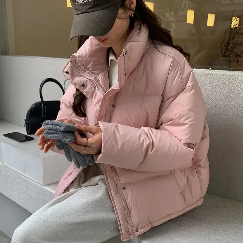 2024 Korean Winter Warm Thick Short Parkas Women Casual Stand Collar Cotton Padded Coat Female Simple Puffer Down Bomber Jacket