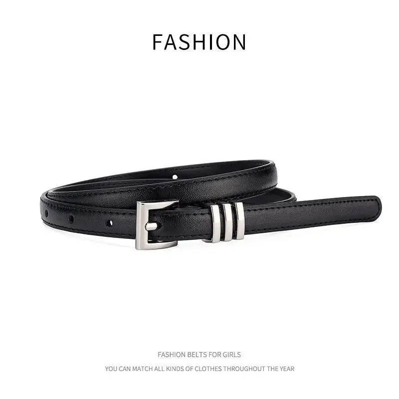 Luxury Thin Belt Women's Jeans Fashion Belt Genuine Leather Decoration Inset Style Minimalist Korean Version Black Belt