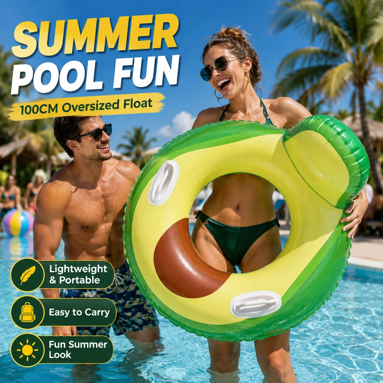 1PC Oversized Inflatable Swim Ring, Fruit Pool Float Adult Pool Lounger with Easy-Grip Handles Summer Beach Party PVC Durable