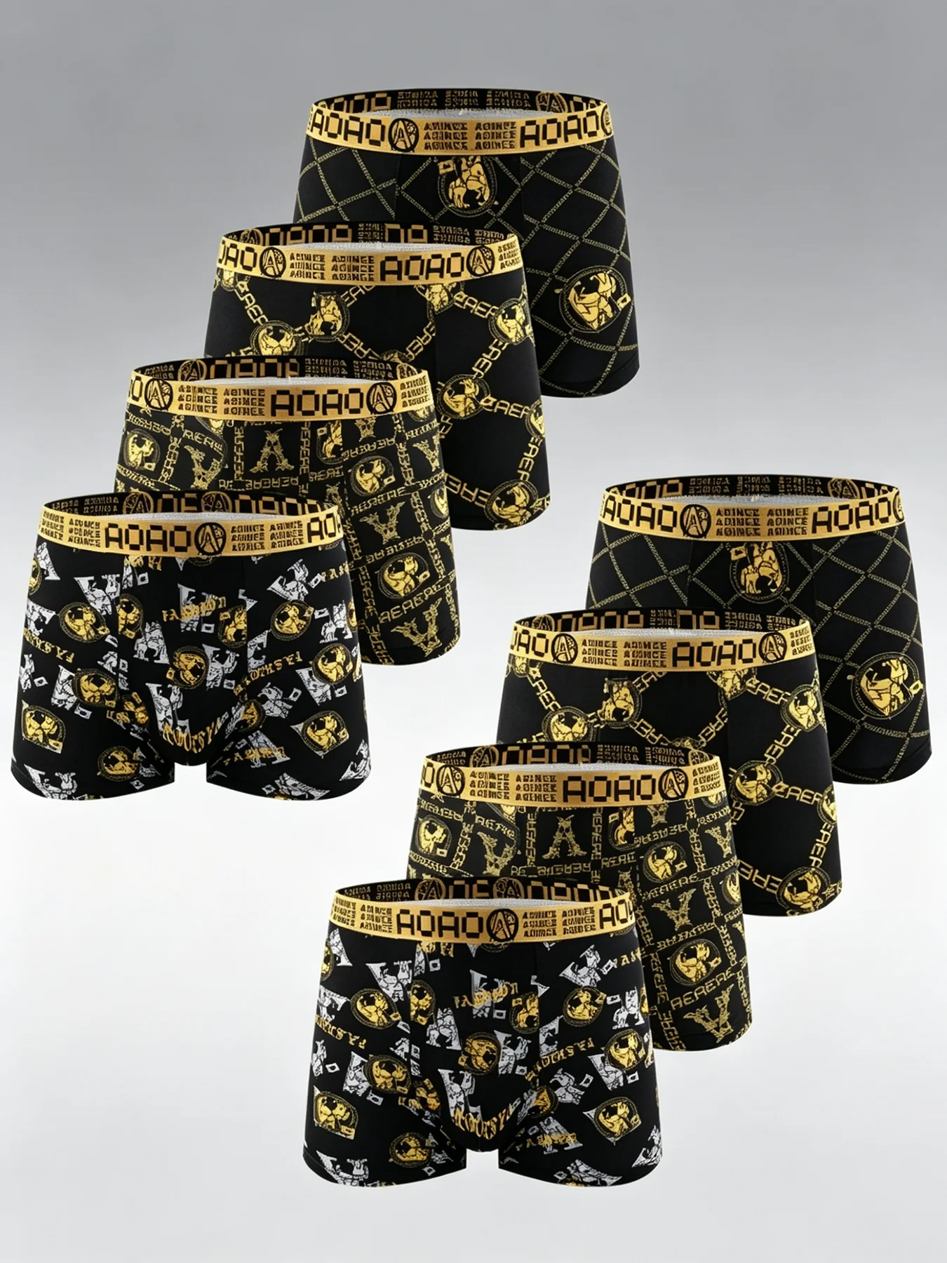 8 Stück Retro-Print Herrenunterwäsche, antibakteriell, atmungsaktiv, Herren-Boxershorts, dünne, flache Unterhose, modische Herrenunterhose