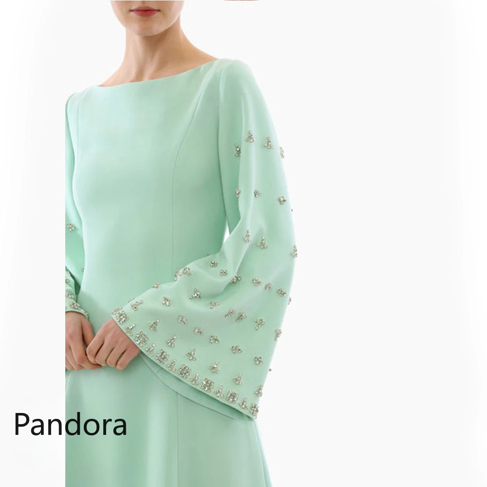 Pandora Elegant boat collar Long Sleeve Formal Evening dress with floor-length ball gown Crystal Summer Women\'s wedding dress