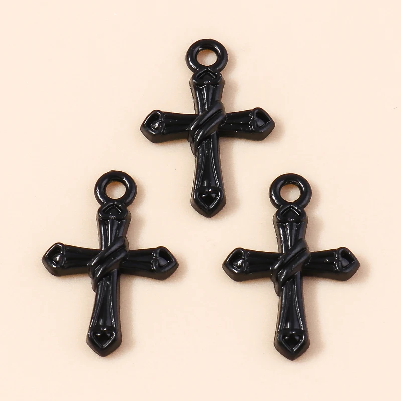 Leslie 10 Stück Steampunk-Kreuz-Charm für die Schmuckherstellung, schwarze Farbe, Kreuz-Anhänger, Halskette, Schlüsselanhänger, DIY-Hip-Hop-Schmuckzubehör – Detail 20