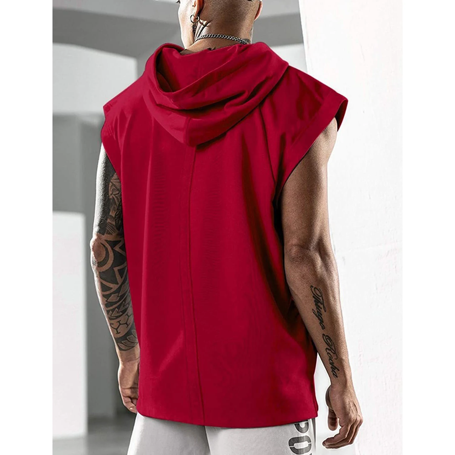 2024 Men Tank Top  Fitness Training Pullover Leisure Fashion Sleeve Men\'s Hooded Vest Solid Color Tank Tops For Male