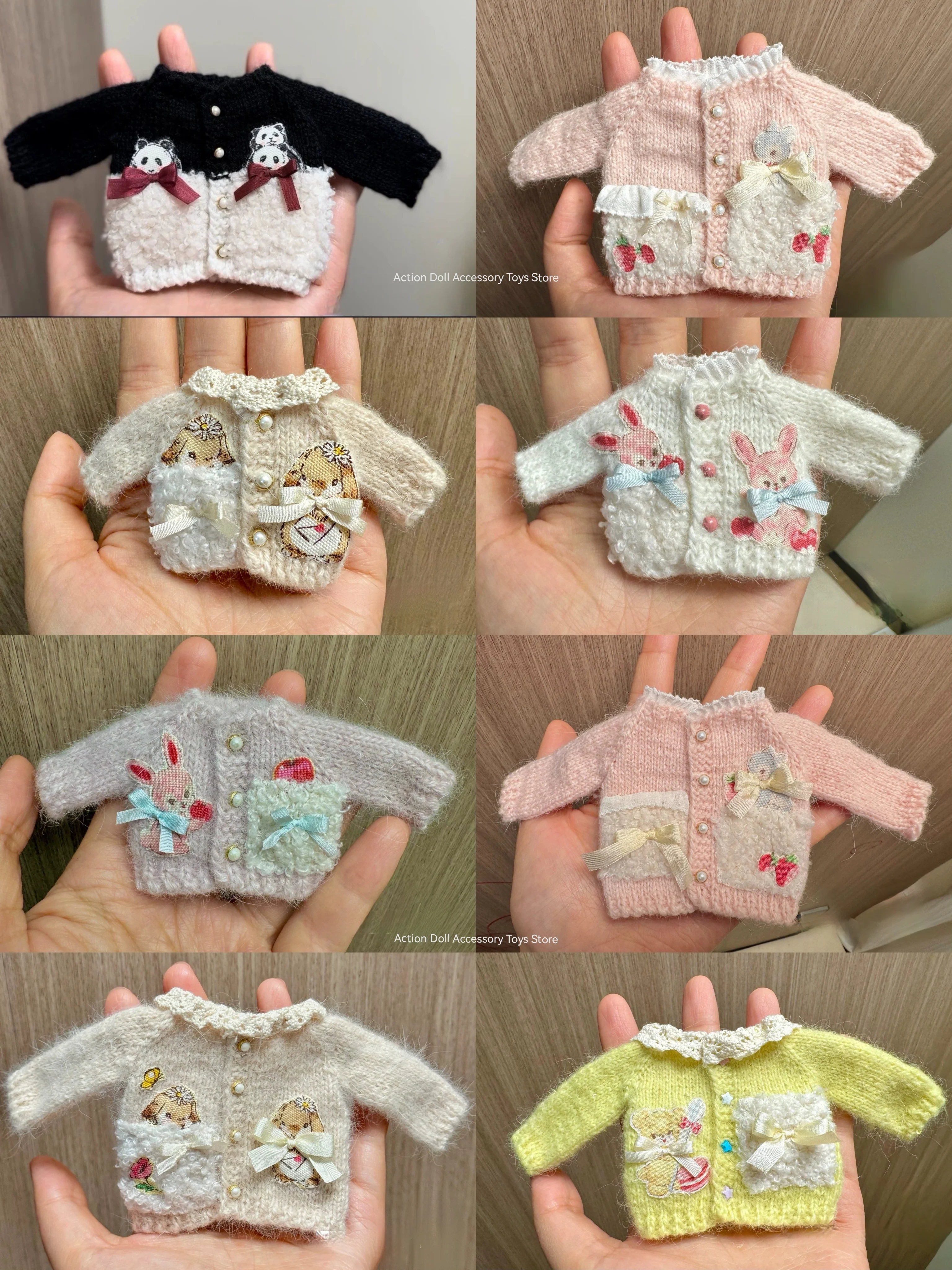 New Doll Clothes Dress clothes Cardigan Wide-necked colour-block hand-crocheted Cute sweater Blythe Qbaby ob24 ob22 ob11 doll