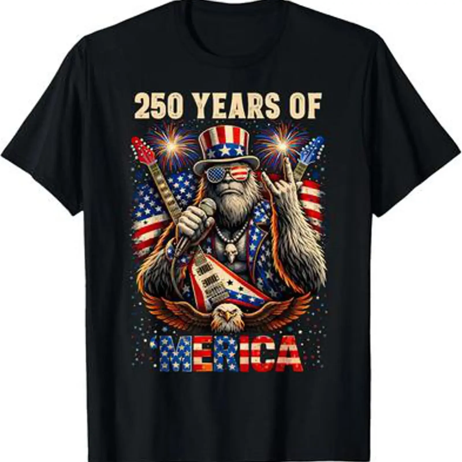250th Anniversary Bigfoot Merica Rock Eagle Patriotic USA T Shirt vintage Washed Unisex Versatile Comfortable